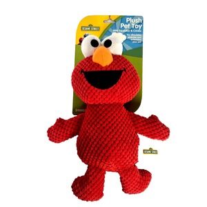 Sesame Street Elmo Plush Dog Toy OS Red New Squeaker Crinkle S98402